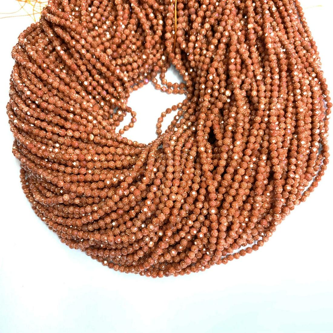 Natural Gold Sandstone Gemstone 3 mm Round Faceted Cut Beads 10 Strand (1 of 6)