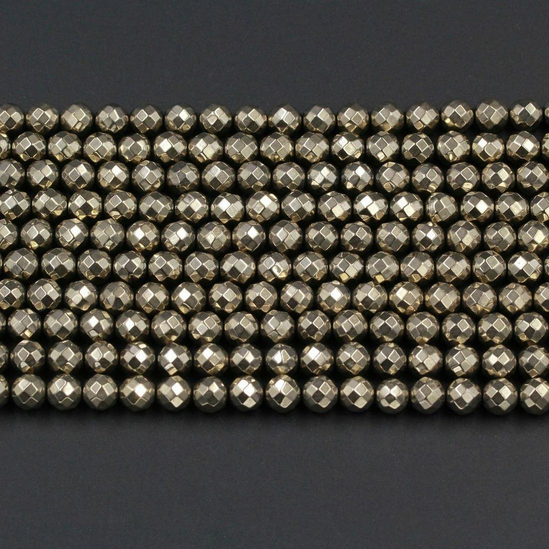 Natural Pyrite Gemstone 2 mm Round Faceted Cut Beads 10 Strand (1 of 6)