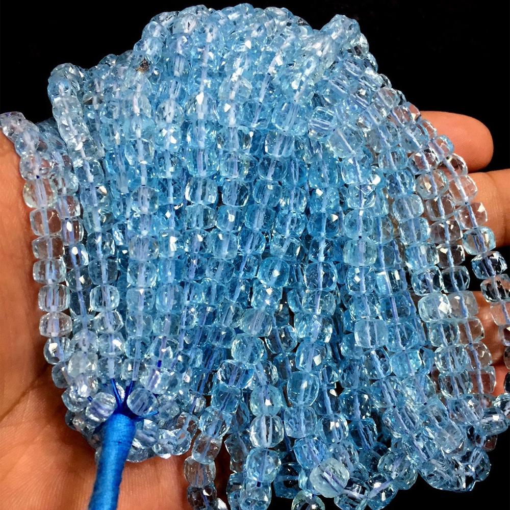 Natural Blue Topaz Gemstone 5 mm Cube Faceted Cut Beads 5 Strand (1 of 3)
