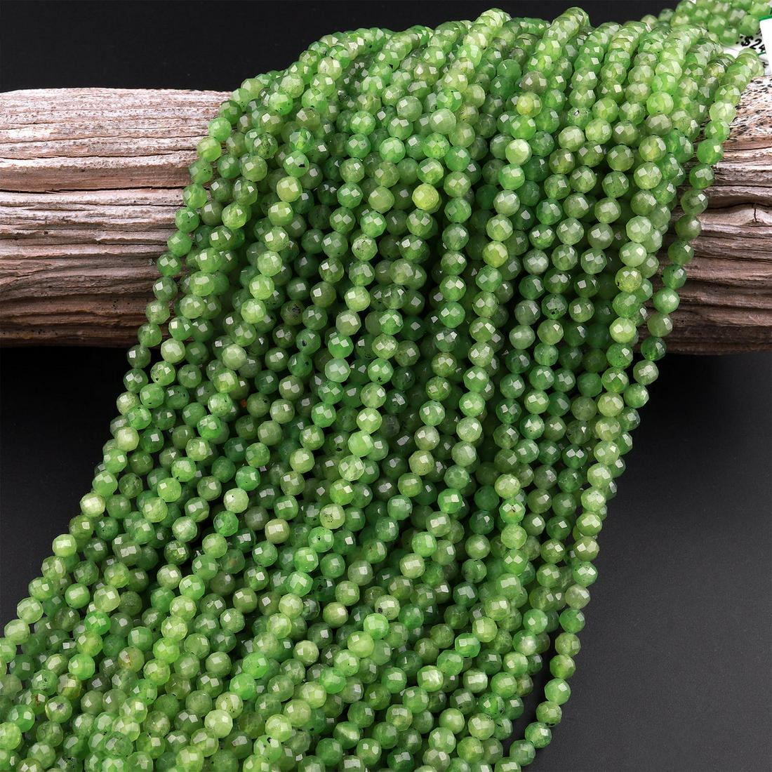 Natural Canadian Jade Gemstone 3 mm Round Faceted Cut Beads 5 Strand (1 of 5)
