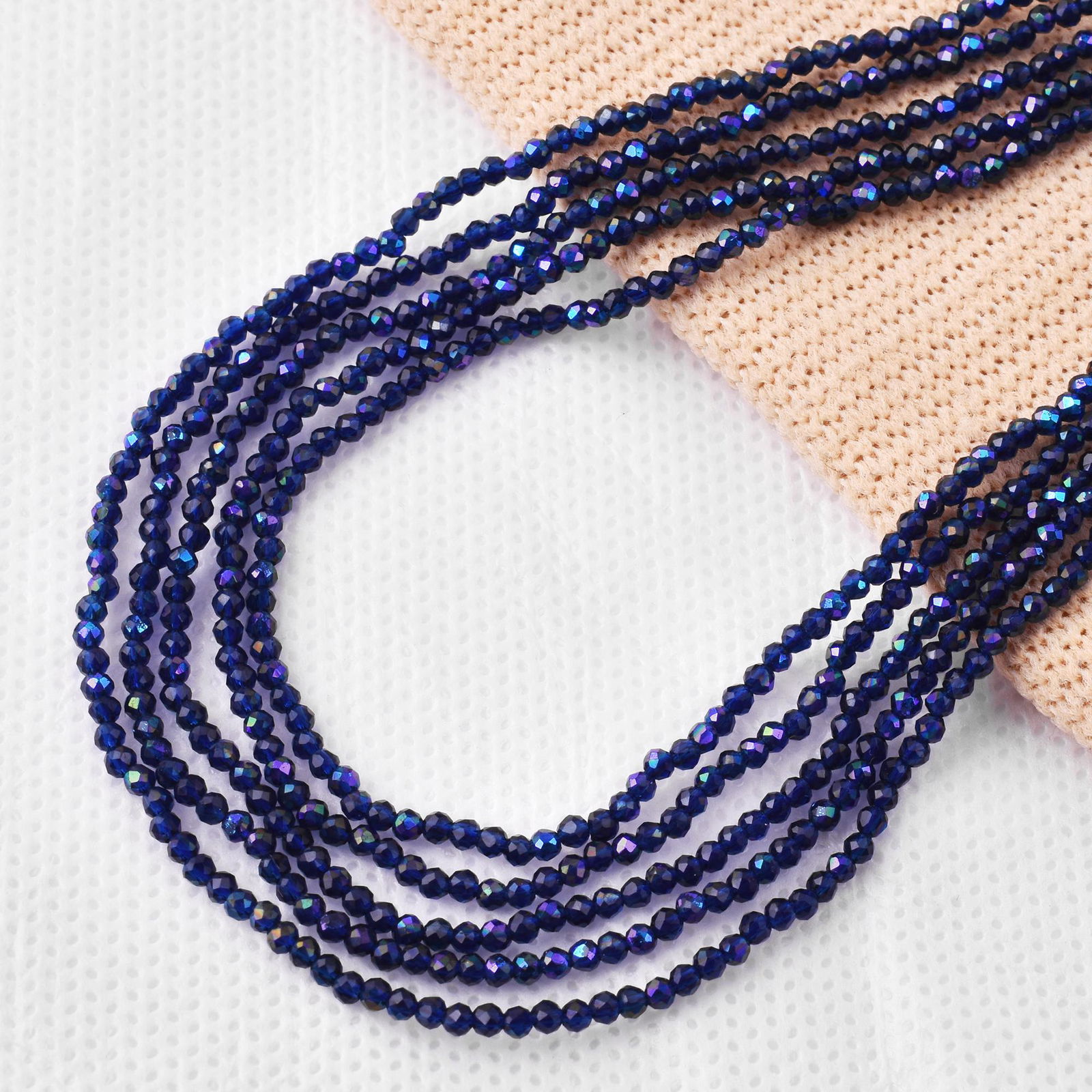 Natural Blue Spinel 2 MM Round Faceted 5 String Beads Necklace (1 of 5)