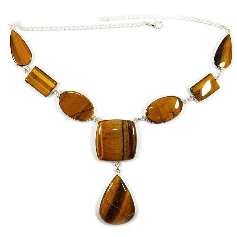 TIGER'S EYE GEMSTONE 92.5 STERLING SILVER HANDAMDE NECKLACE (1 of 2)