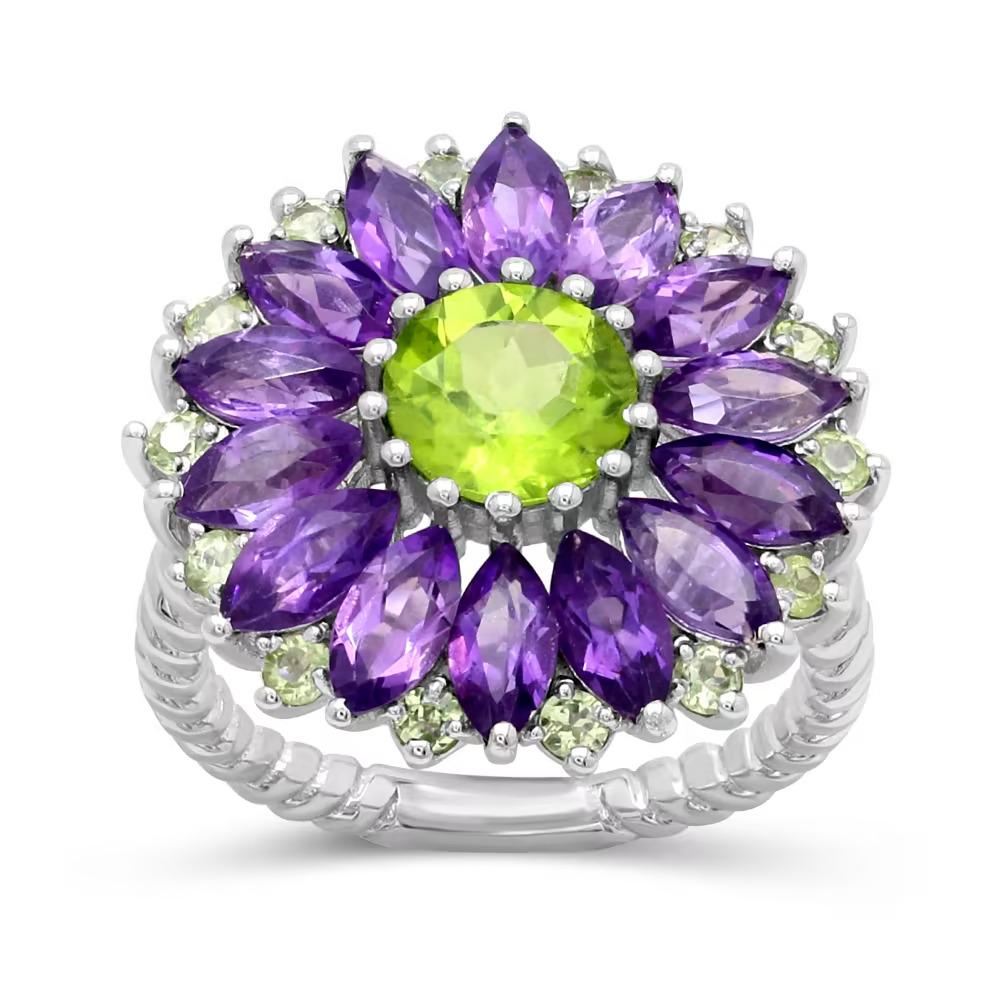 Natural Amethyst & Peridot Gemstone 925 Sterling Silver Ring (1 of 2)
