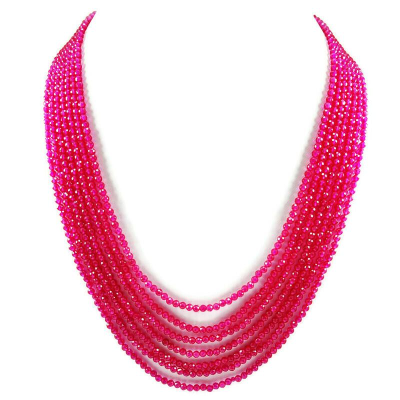 Ruby 3 MM Round Faceted Beads Necklace 7 Strand (1 of 5)
