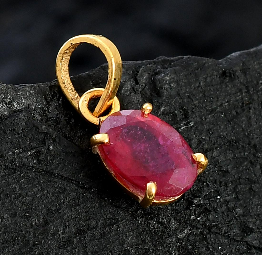 NATURAL RUBY GEMSTONE 14KT YELLOW GOLD HANDMADE PENDANT JEWELRY (1 of 4)