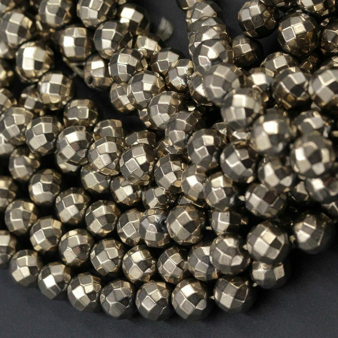 Natural Pyrite Gemstone 3 mm Round Faceted Cut Beads 10 Strand (1 of 6)