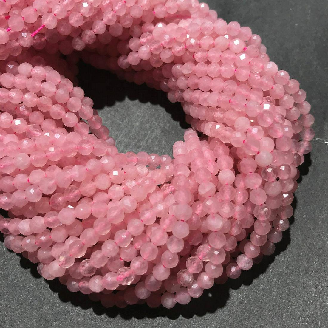 Natural Rose Quartz Gemstone 3 mm Round Micro Faceted Beads 10 Strand (1 of 4)