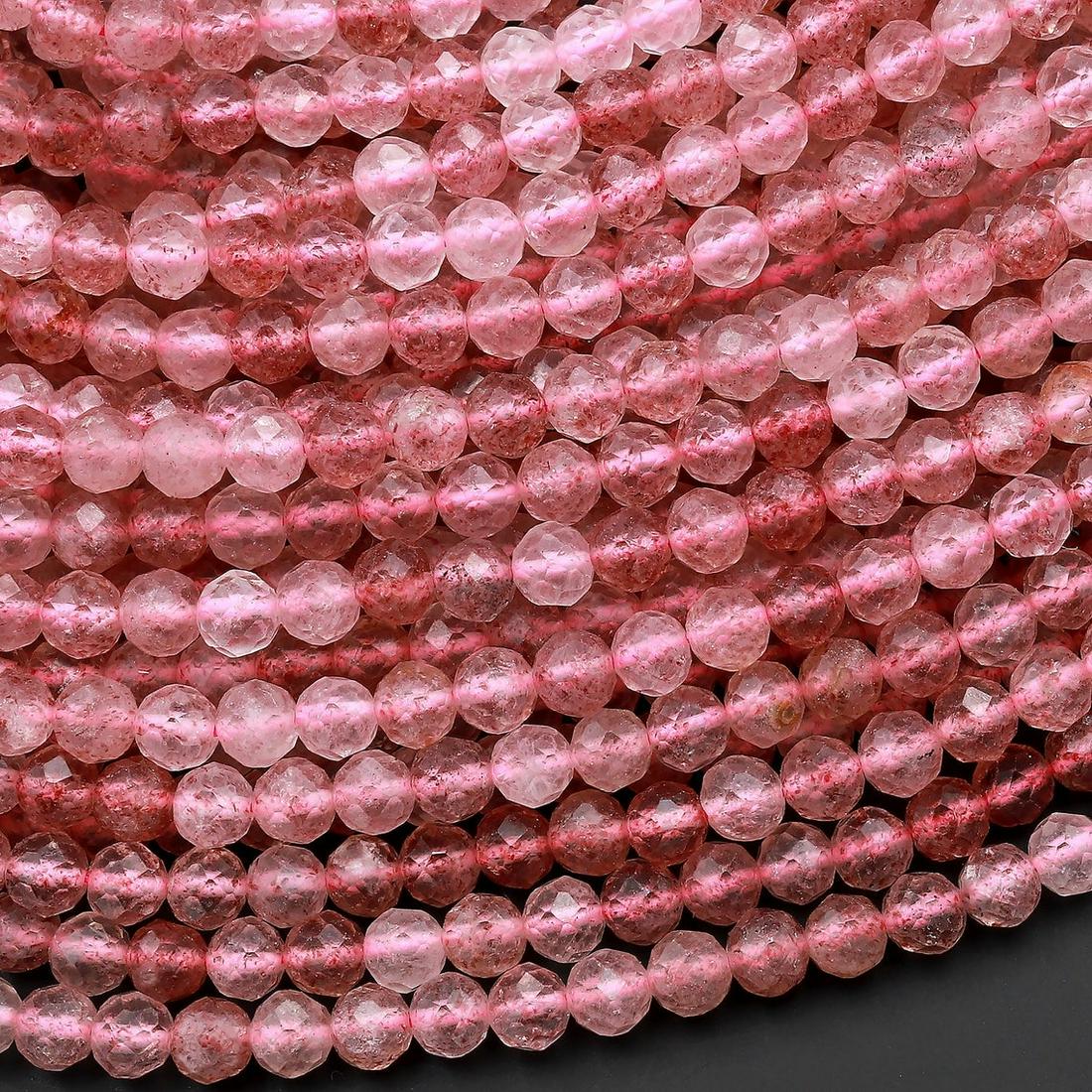 Natural Mauve Pink Red Strawberry Quartz Gemstone 2 mm Round Micro Faceted Beads 10 Strand (1 of 5)