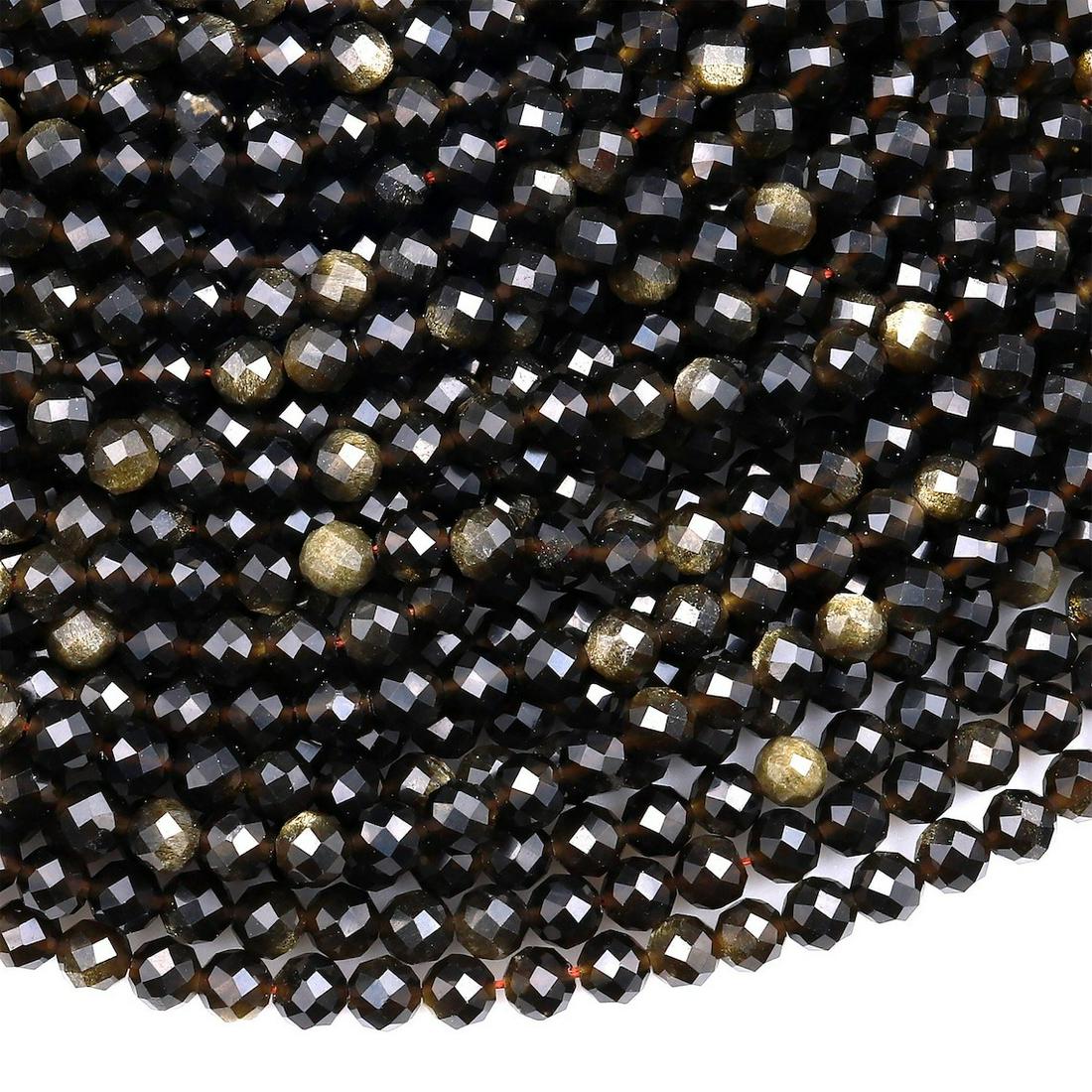 Natural Golden Obsidian Gemstone 3 mm Round Micro Faceted Beads 10 Strand: Natural Golden Obsidian Gemstone 3 mm Round Micro Faceted Beads 10 Strand Product Type : Loose Beads Strand Gemstone : Golden Obsidian Beads Shape : Round Micro Faceted Beads Size : 3 mm Quant