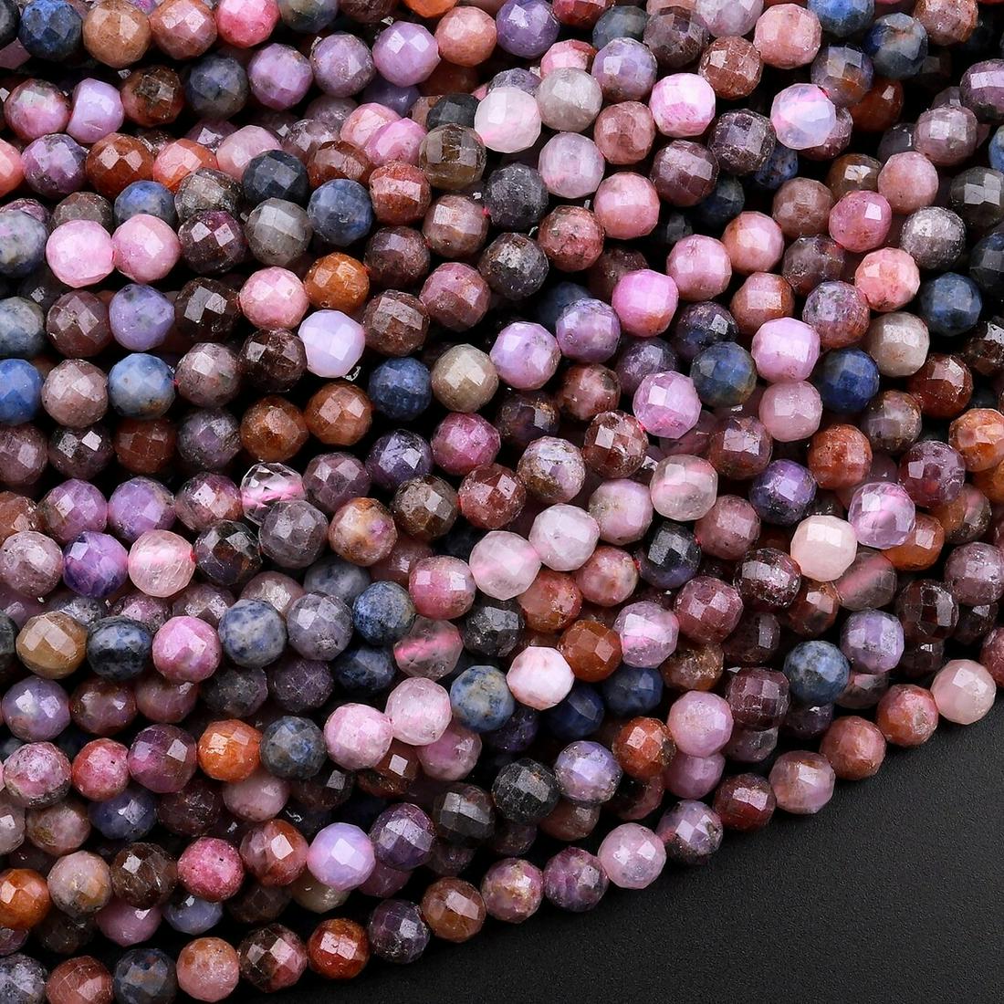 Natural Pink Ruby Blue Sapphire Gemstone 2 mm Round Micro Faceted Beads 10 Strand (1 of 5)
