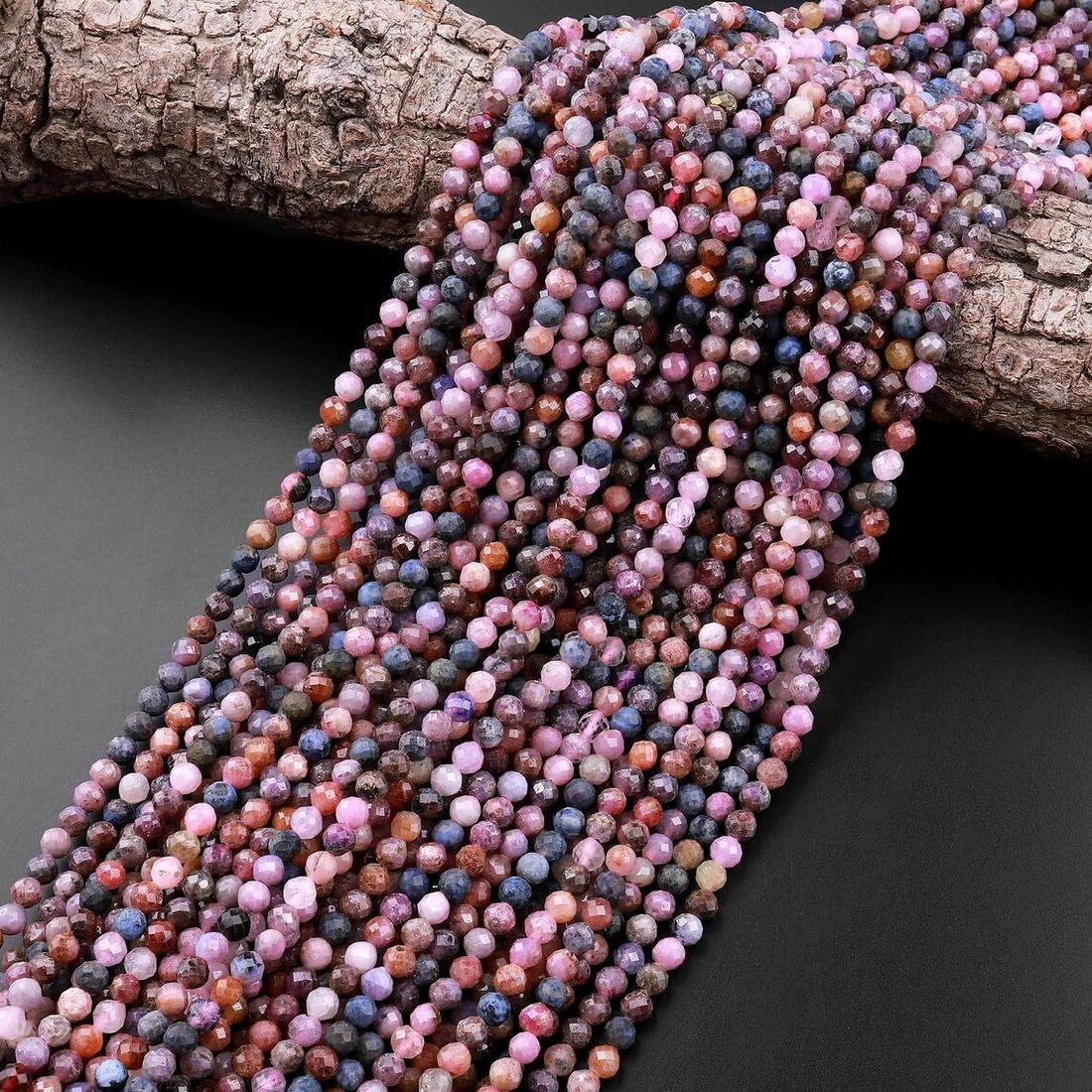 Natural Pink Ruby Blue Sapphire Gemstone 3 mm Round Micro Faceted Beads 10 Strand (1 of 5)