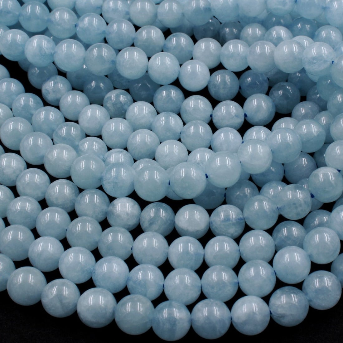 Natural Aquamarine Gemstone 8 mm Round Smooth Plain Beads 10 Strand (1 of 8)