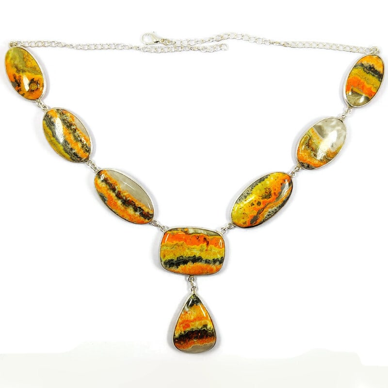 BUMBLE BEE JASPER GEMSTONE 92.5 STERLING SILVER HANDAMDE NECKLACE (1 of 2)