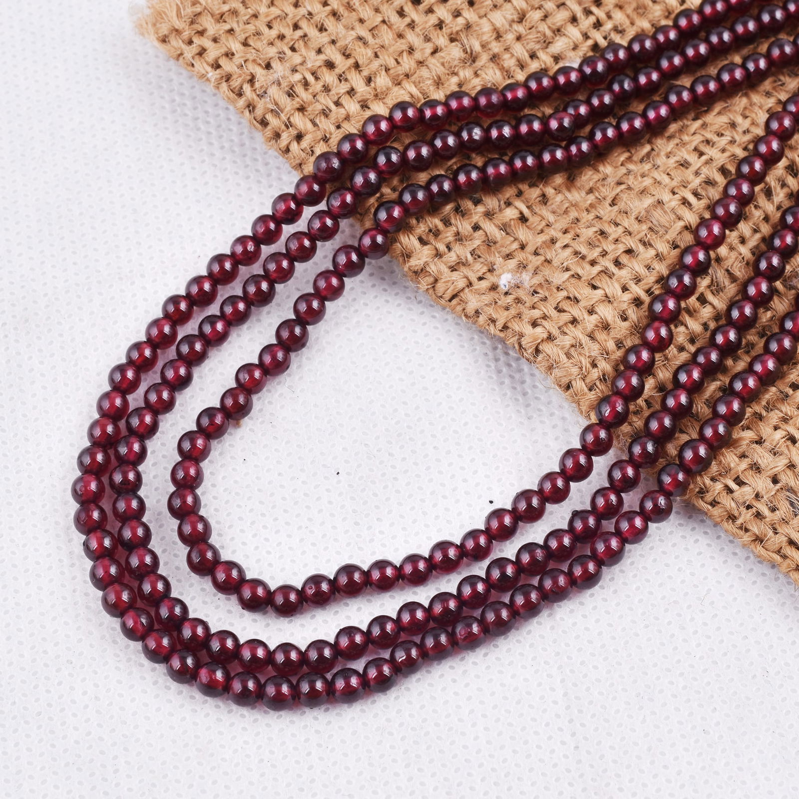 Natural Garnet Necklace 4 MM Round Smooth 3 String Beads Gemstone (1 of 5)
