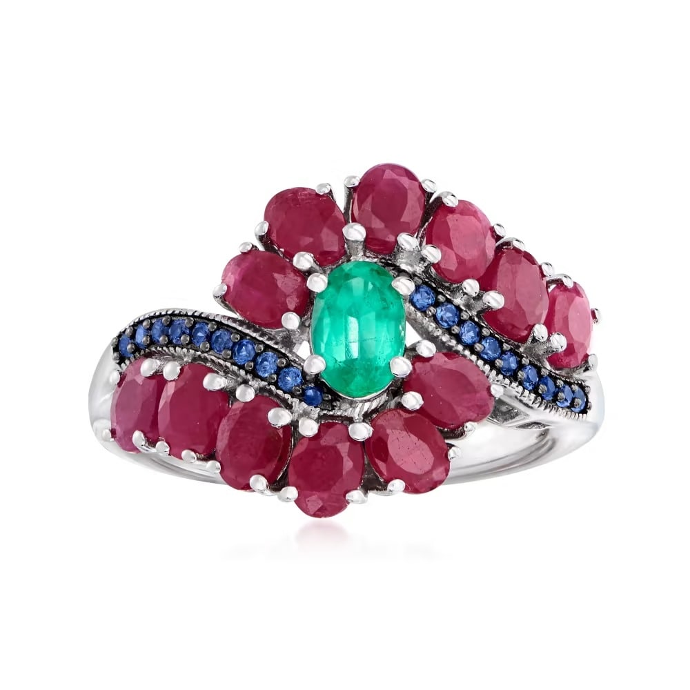 Ruby,Emerald & Sapphire Gemstone 925 Sterling Silver Ring (1 of 3)