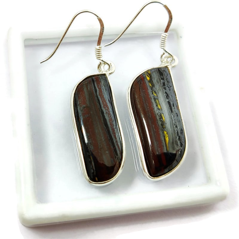 IRON TIGER 92.5 STERLING SILVER EARRING: IRON TIGER 92.5 STERLING SILVER EARRING Product Type : EARRING Main Stone : IRON TIGER Main Stone Shape : FANCY Main Stone Size : 26X12 MM Main Stone Color : MULTICOLOR Metal : STERLING SILVER Metal P