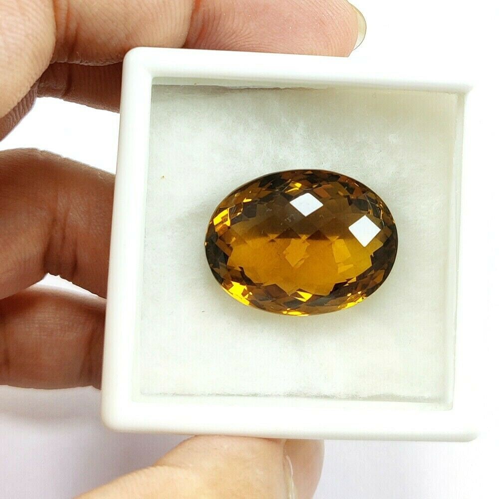 Natural Honey Quartz Oval Checker Board Cut 42.85 Carats Gemstone (1 of 4)