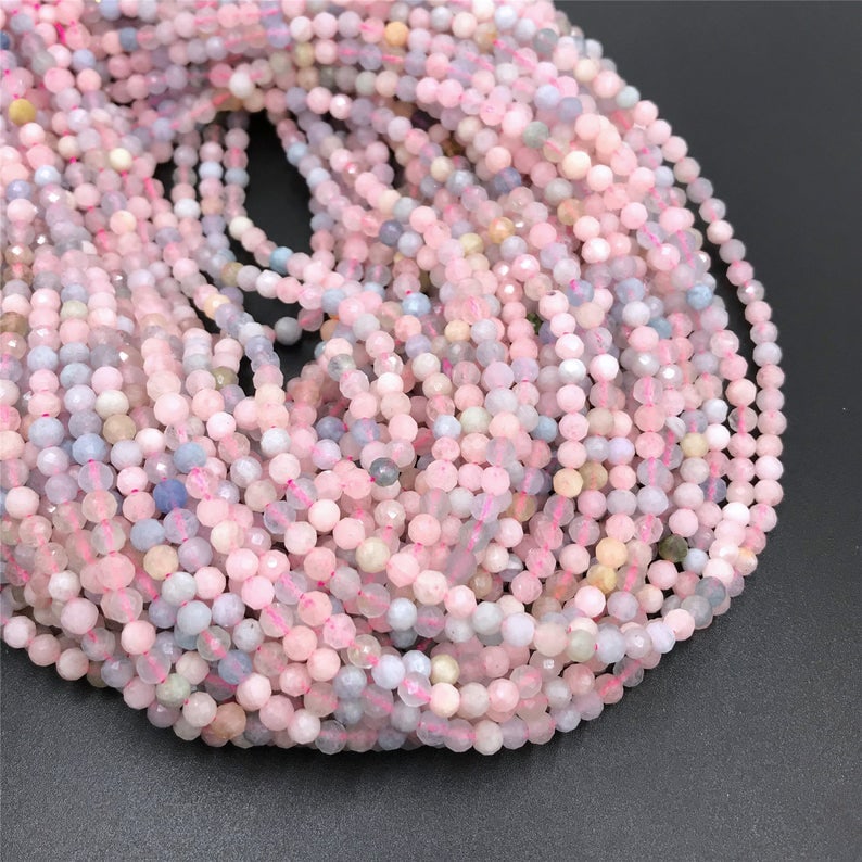 Natural Multi Color Morganite Gemstone 2 mm Round Micro Faceted Beads 10 Strand (1 of 3)