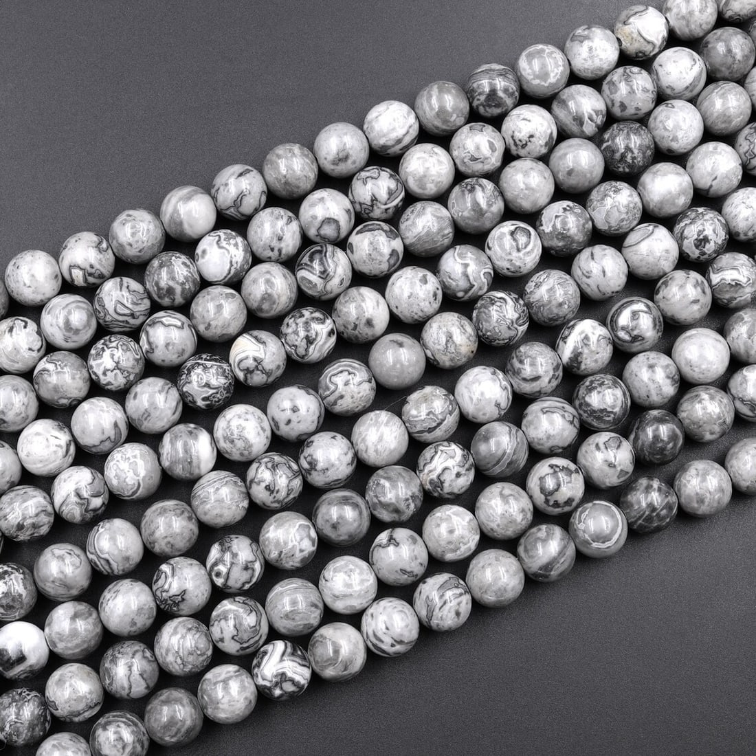 Natural Grey Map Jasper Gemstone 8 mm Round Smooth Plain Beads 10 Strand: Natural Grey Map Jasper Gemstone 8 mm Round Smooth Plain Beads 10 Strand Product Type : Loose Beads Strand Gemstone : Grey Map Jasper Beads Shape : Round Smooth Plain Beads Size : 8 mm Quantit