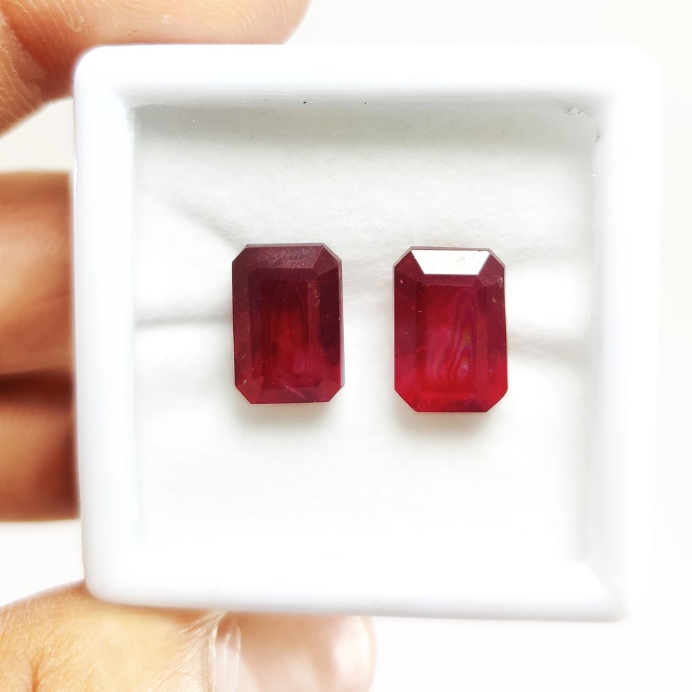 Natural Ruby Octagon Faceted Cut 19.35 Carats Gemstone Pair (1 of 5)