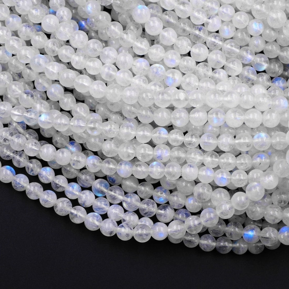 Natural Rainbow Moonstone Gemstone 4 MM Round Smooth Beads 10 Strand (1 of 7)