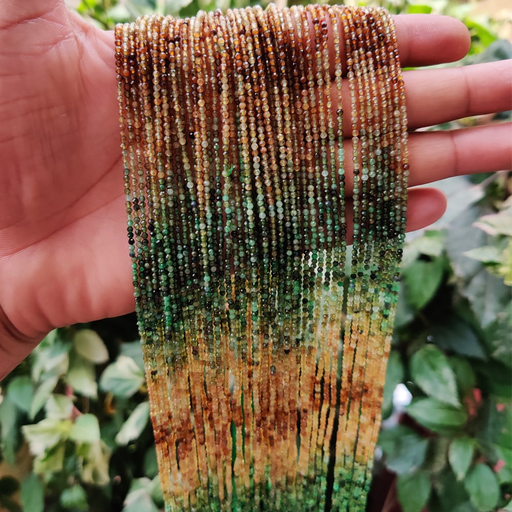 Natural Yellow Green Tourmaline Shaded Gemstone 2 mm Round Micro Faceted Beads 10 Strand (1 of 4)