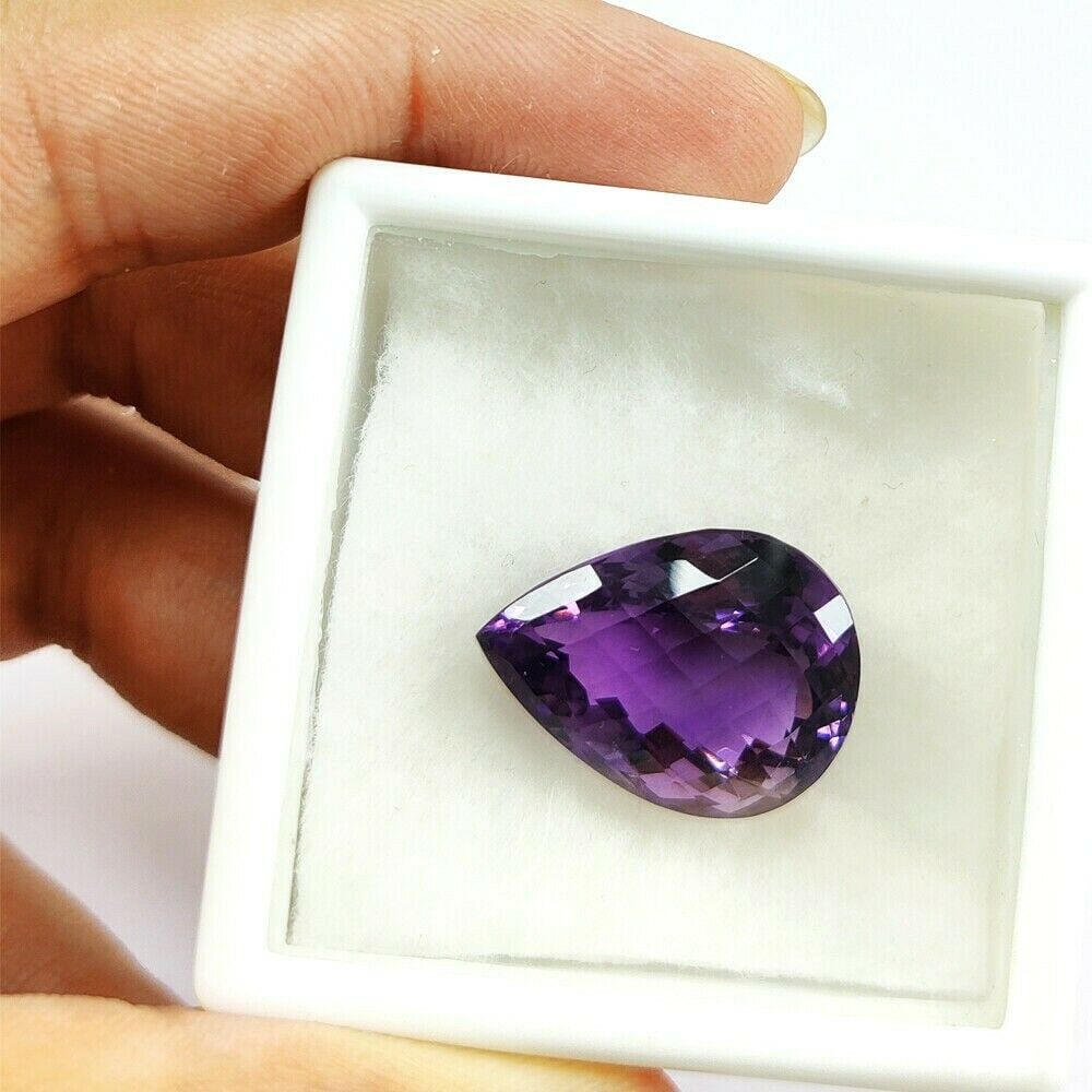 Natural Amethyst Pear Checker Board Cut 29.8 Carats Gemstone (1 of 4)