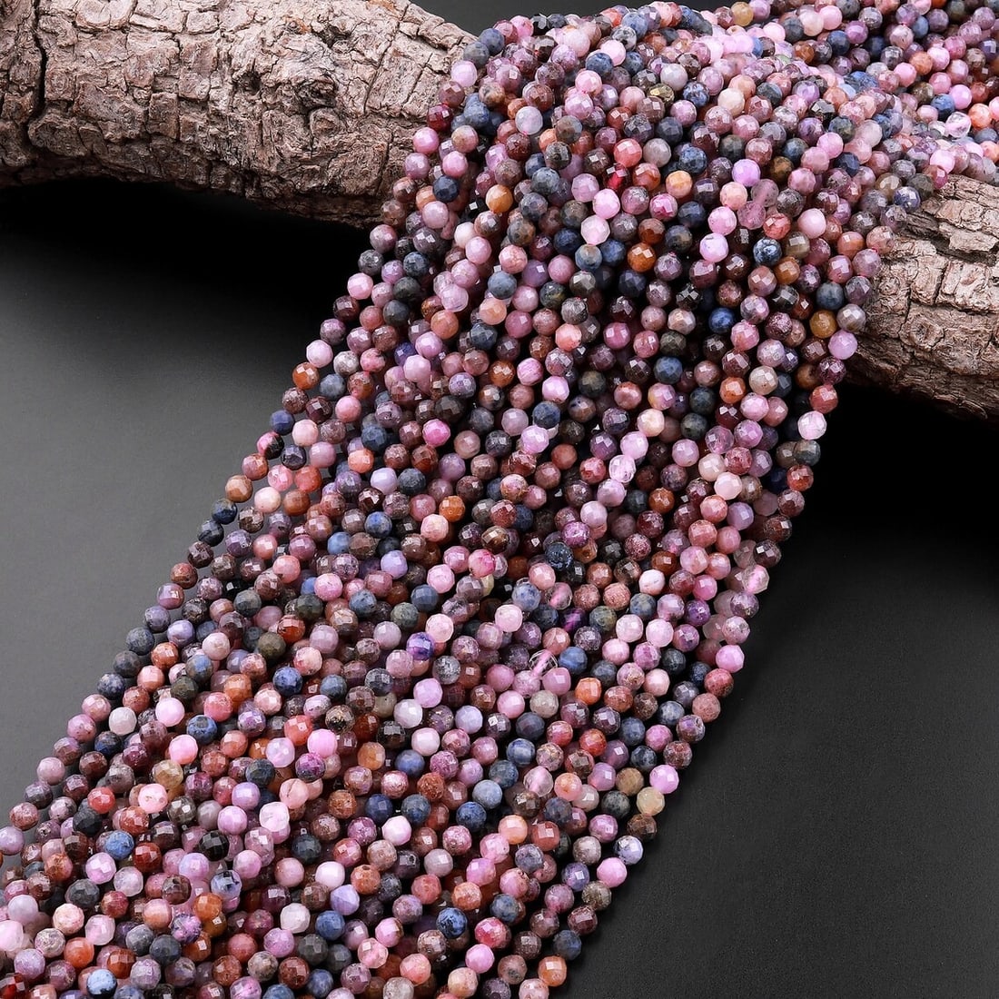 Natural Pink Ruby Blue Sapphire Gemstone 3 mm Round Micro Faceted Beads 10 Strand (1 of 5)