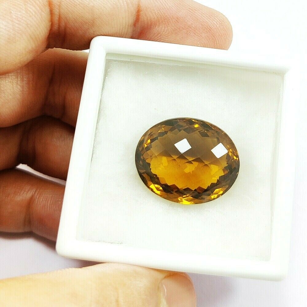 Natural Honey Quartz Oval Checker Board Cut 36.2 Carats Gemstone (1 of 4)