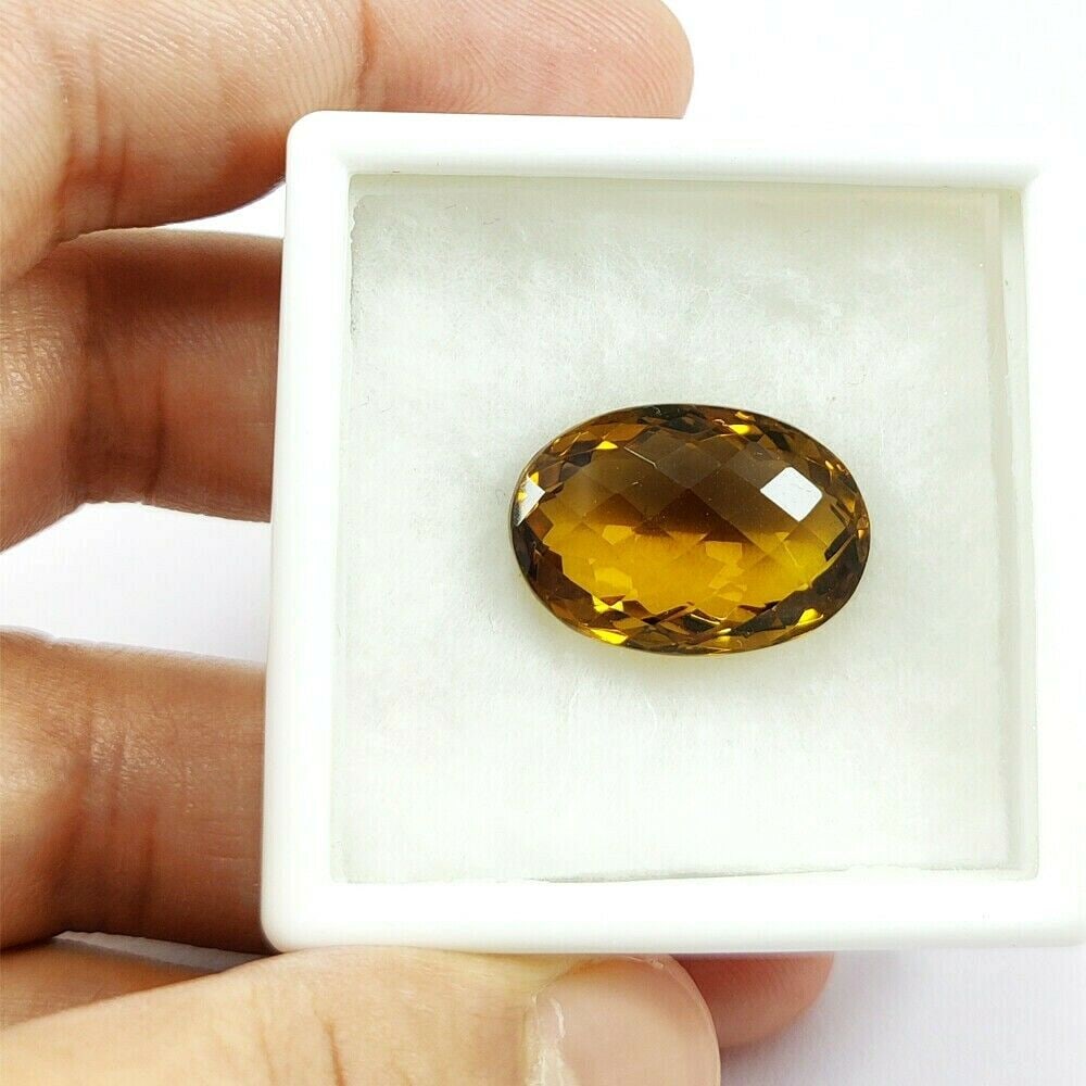 Natural Honey Quartz Oval Checker Board Cut 25.65 Carats Gemstone (1 of 4)