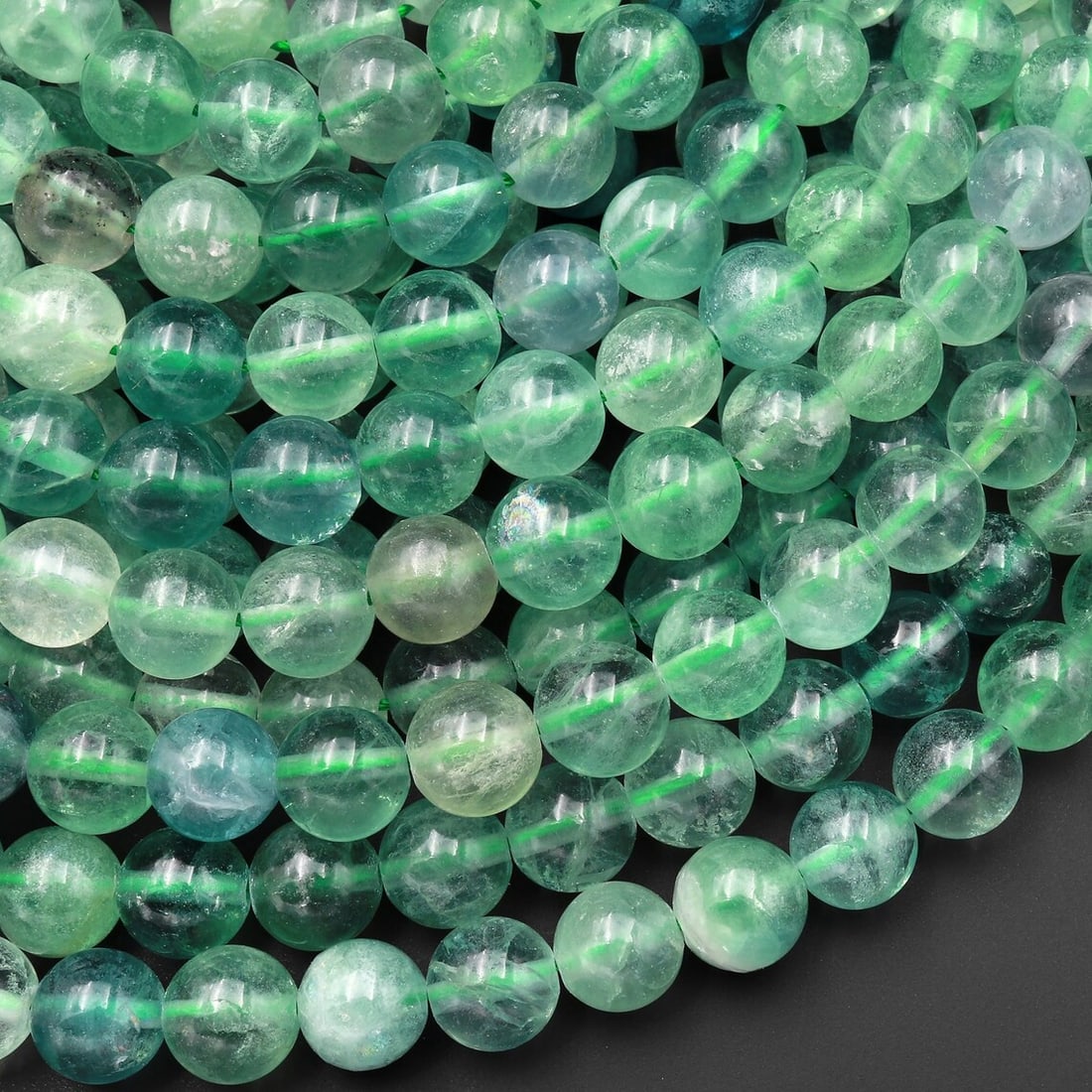 Natural Green Fluorite Gemstone 8 mm Round Smooth Plain Beads 10 Strand (1 of 5)