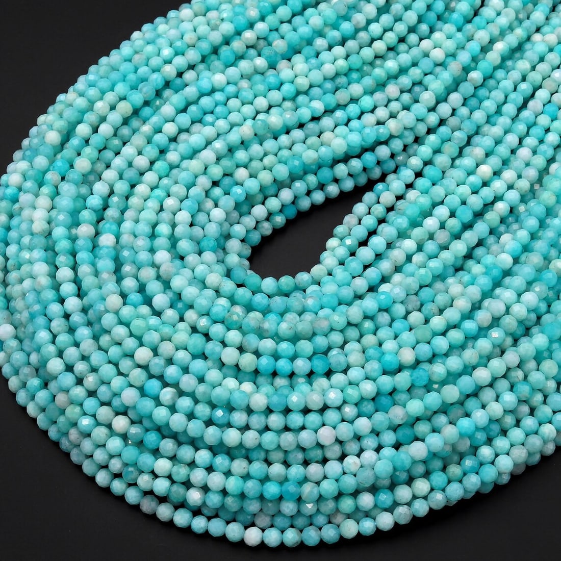 Natural Peruvian Aqua Blue Amazonite Gemstone 2 mm Round Micro Faceted Beads 10 Strand (1 of 5)