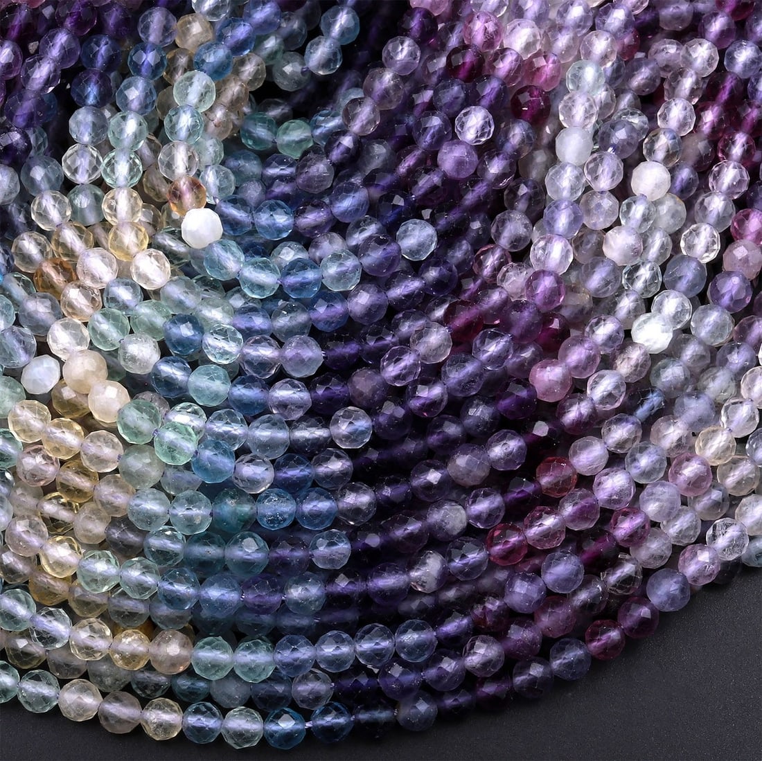 Natural Multicolor Fluorite Shaded Gemstone 3 mm Round Micro Faceted Beads 10 Strand (1 of 6)