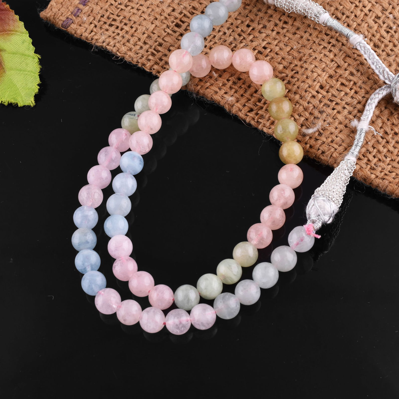 Natural Multi Morganite Necklace 8 MM Round Smooth Beads Gemstone (1 of 5)