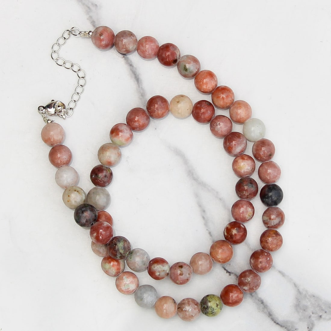 Natural Cherry Flower Jasper 8 MM Round Smooth Beads Necklace: Natural Cherry Flower Jasper 8 MM Round Smooth Beads Necklace Gemstone : Cherry Flower Jasper Shape : Round Beads Beads Size : 8 MM Beads Type : Smooth Necklace Length : 17.5 Inches + 2.5 Inches Ad