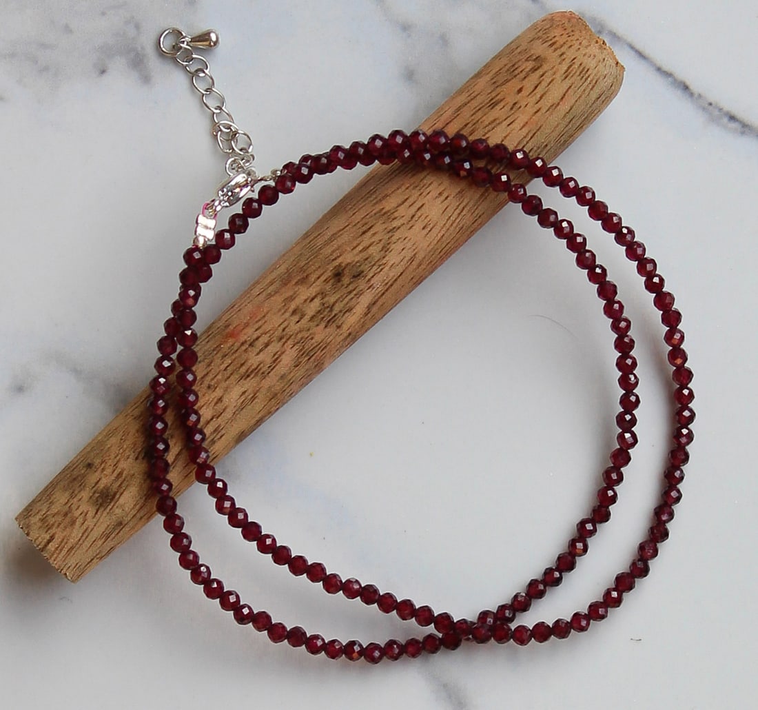Natural Garnet Gemstone 3 MM Round Micro Faceted Beads Necklace (1 of 6)