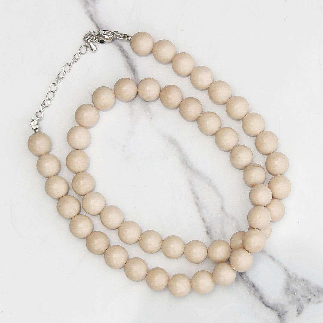 Natural White Fossil 8 MM Round Smooth Beads Necklace (1 of 5)