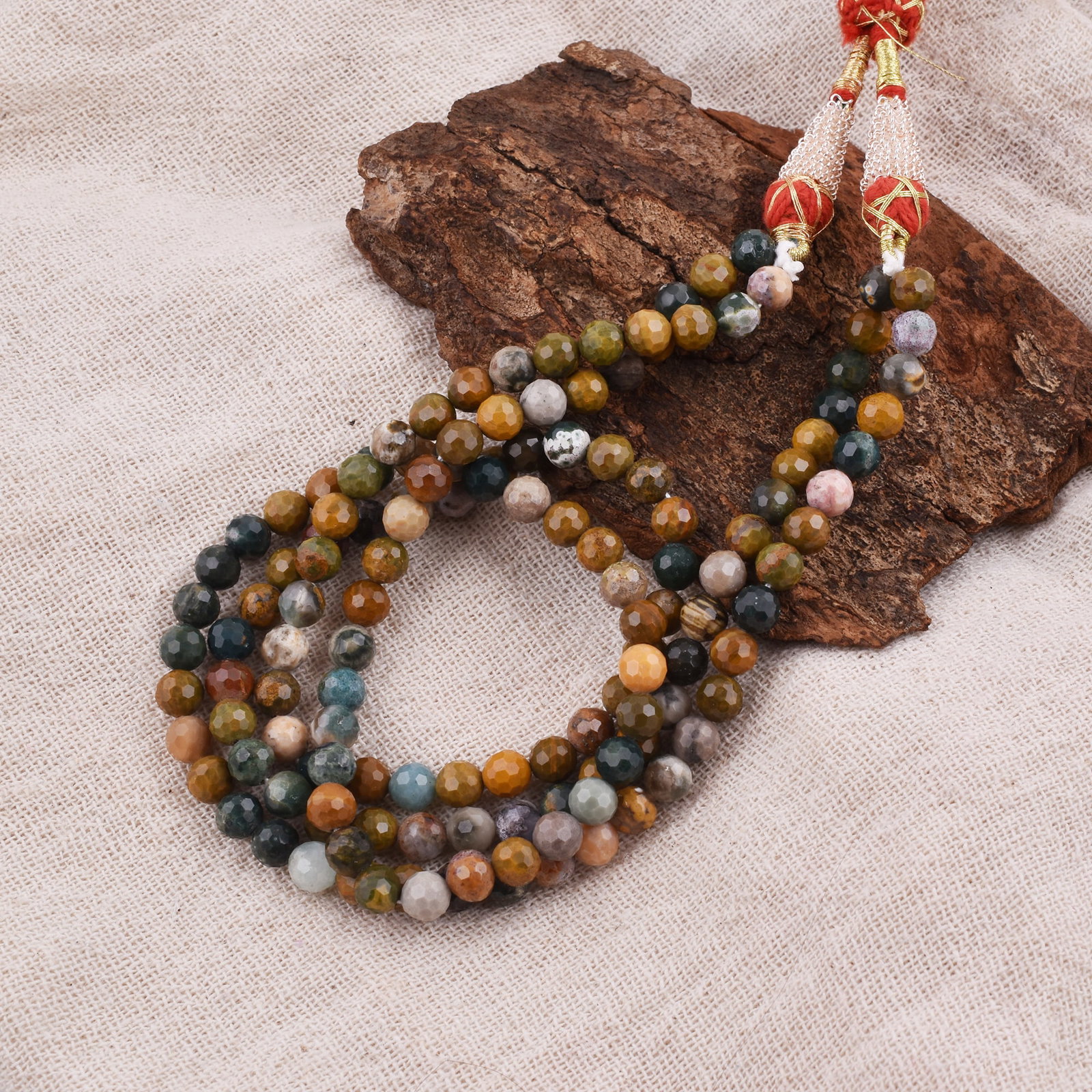 Natural Ocean Jasper Necklace 6 MM Round Faceted 2 String Beads Gemstone: Natural Ocean Jasper Gemstone 6 MM Round 2 Strings Faceted Beads Adjustable Necklace Product Type : Necklace Main Stone : Ocean Jasper Main Stone Shape : Round Main Stone Size : 6 MM Beads Type : F