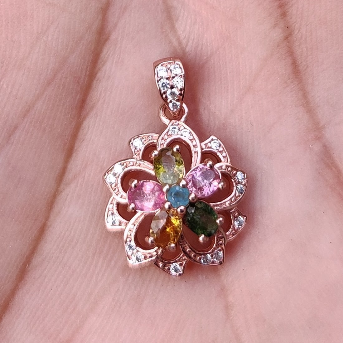 Natural Multi Tourmaline 925 Sterling Silver Pendant (1 of 5)