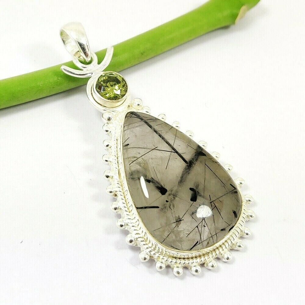 PERIDOT & RUTILE QUARTZ 925 STERLING SILVER PENDANT (1 of 3)