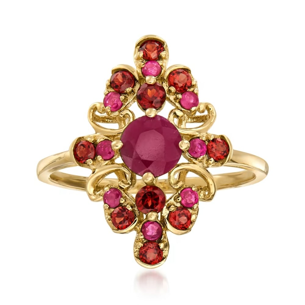 Natural Ruby & Garnet Gemstone 14k Yellow Gold Ring (1 of 3)