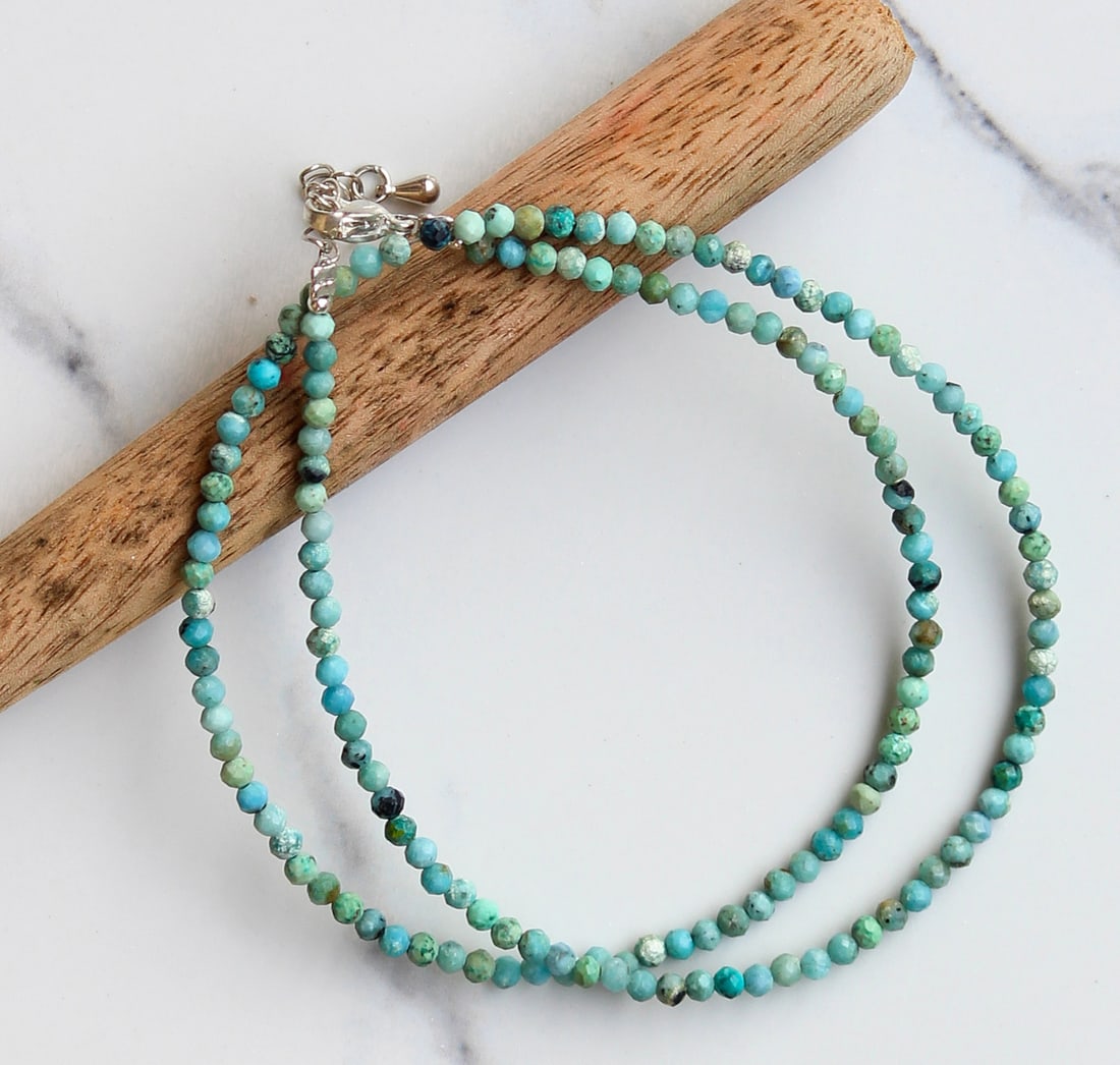 Natural Blue Opal Gemstone 3 MM Round Micro Faceted Beads Necklace (1 of 6)