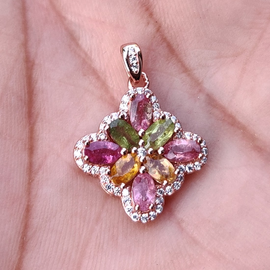 Natural Multi Tourmaline 925 Sterling Silver Pendant (1 of 5)