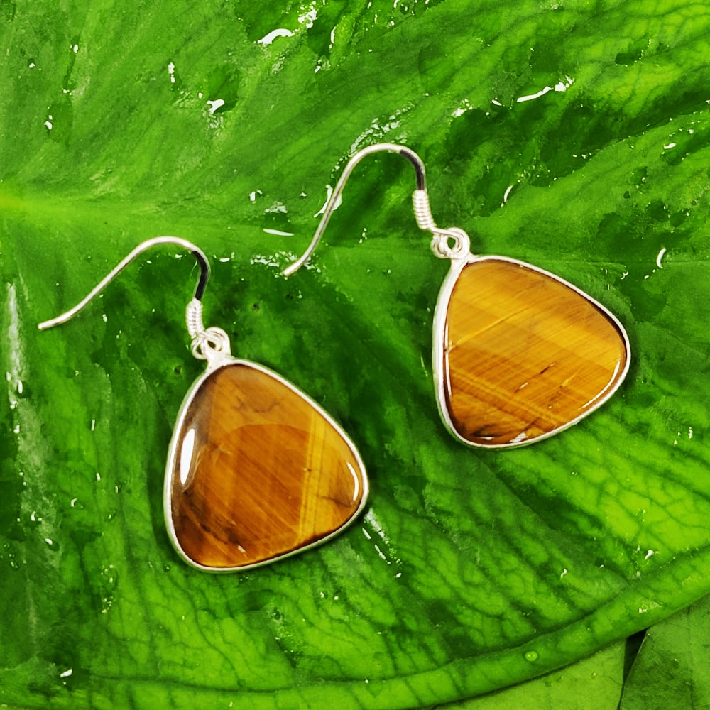 TIGER'S EYE 92.5 STERLING SILVER EARRING: TIGER'S EYE 92.5 STERLING SILVER EARRING Product Type : EARRING Main Stone : TIGER'S EYE Main Stone Shape : TRILLION Main Stone Size : 20X20 MM Main Stone Color : BROWN Metal : STERLING SILVER Metal P
