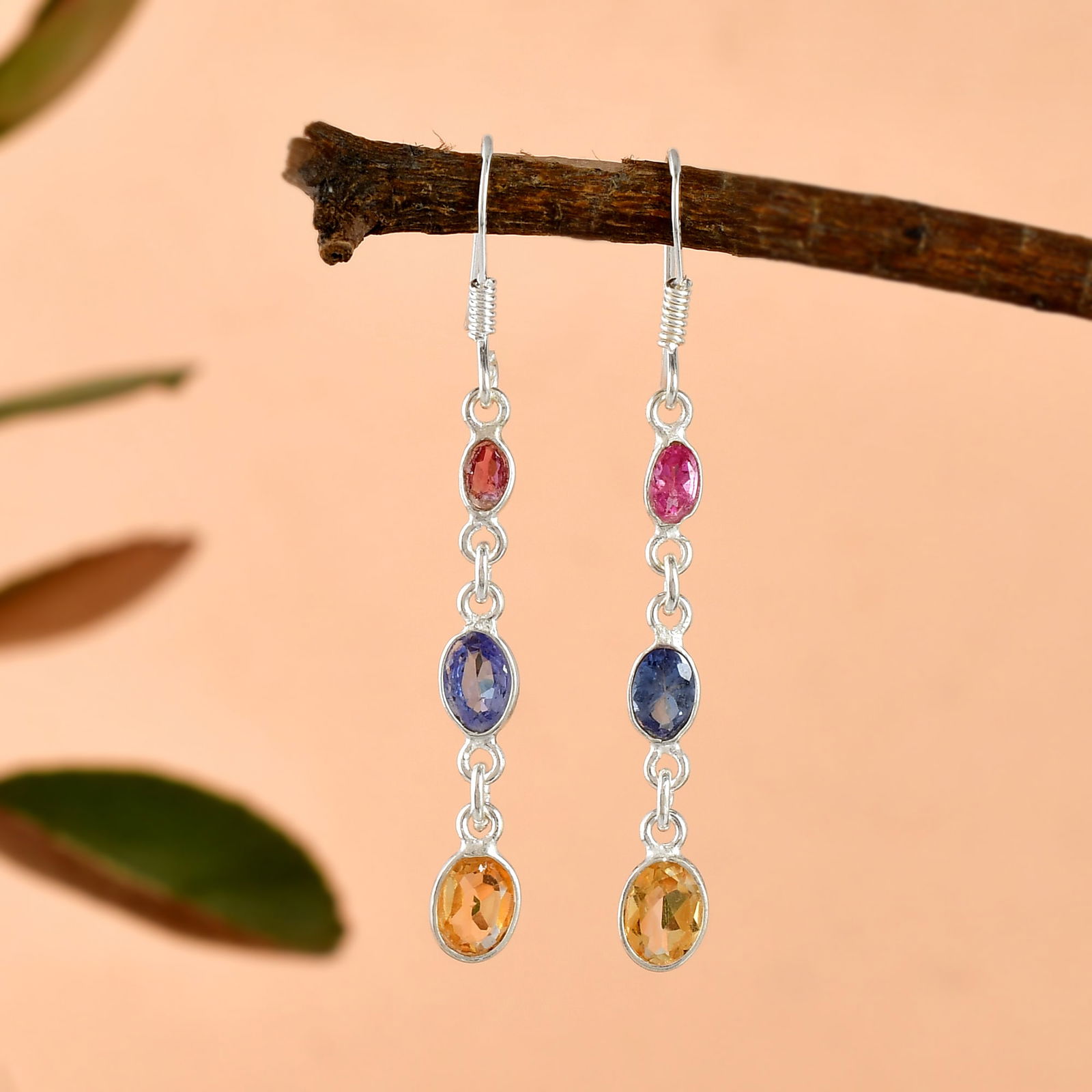 MULTI GEMSTONE 92.5 STERLING SILVER EARRING (1 of 4)