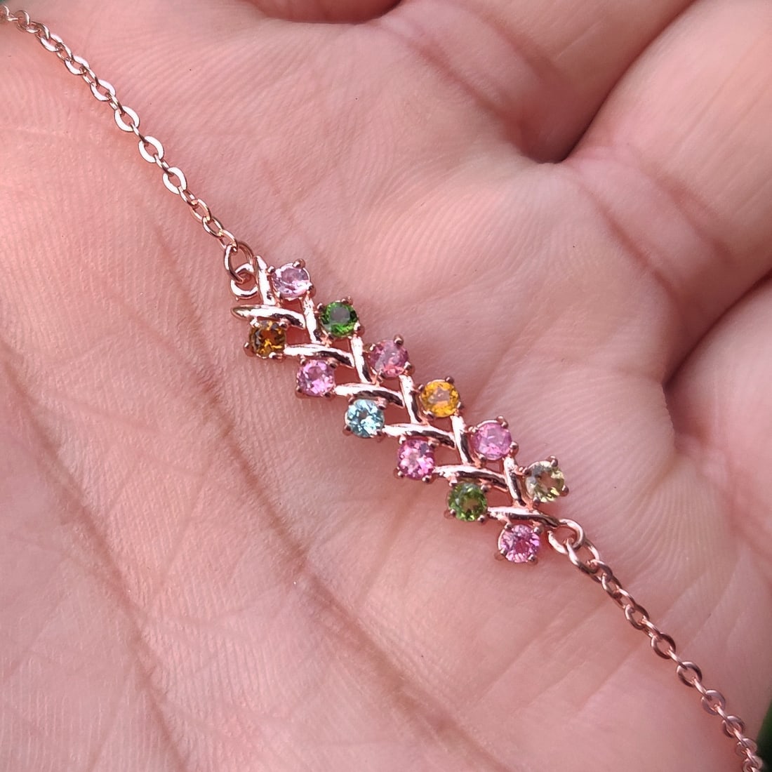 Natural Multi Tourmaline 925 Sterling Silver Bracelet (1 of 5)