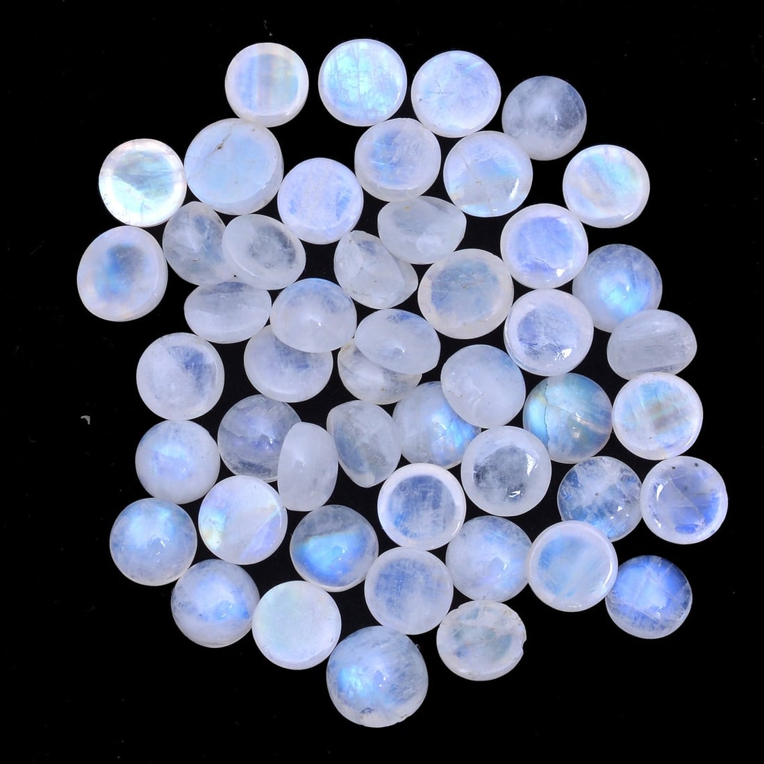 Rainbow Moonstone 5 MM Round Cabochon 50 Pieces: Natural Rainbow Moonstone 5 MM Round Cabochon 50 Pieces Gemstone : Rainbow Moonstone Shape : Round Size : 5 MM Color : Multicolor Type : Cabochon Quantity : 50 Pieces Weigh
