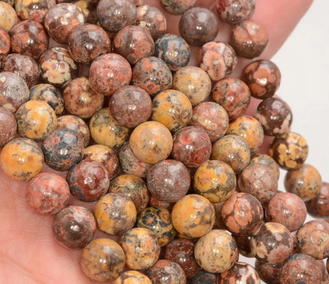 Natural Leopard Skin Jasper Gemstone 8 mm Round Smooth Plain Beads 10 Strand (1 of 4)