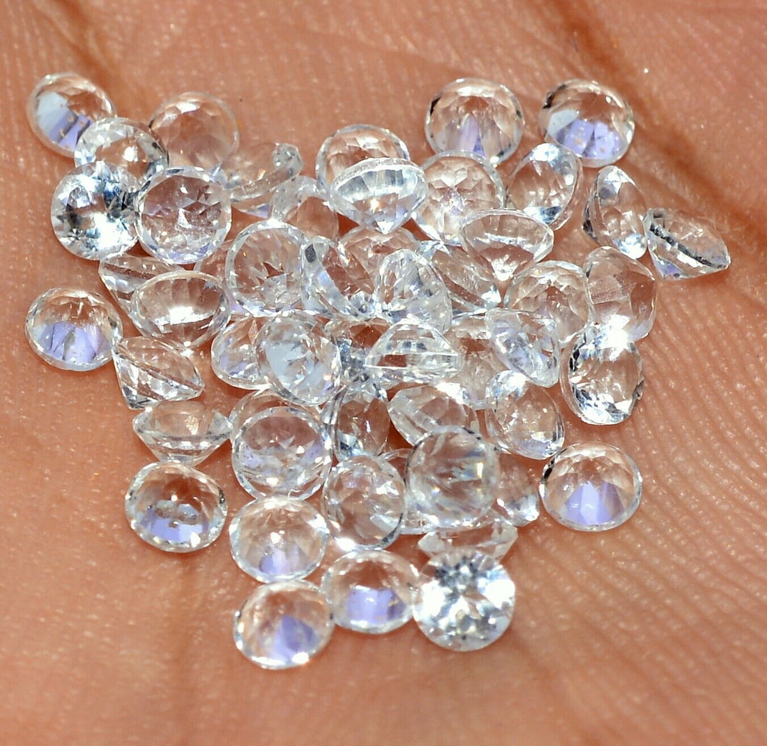 White Topaz 6 MM Round Faceted Cut 50 Pieces (1 of 3)
