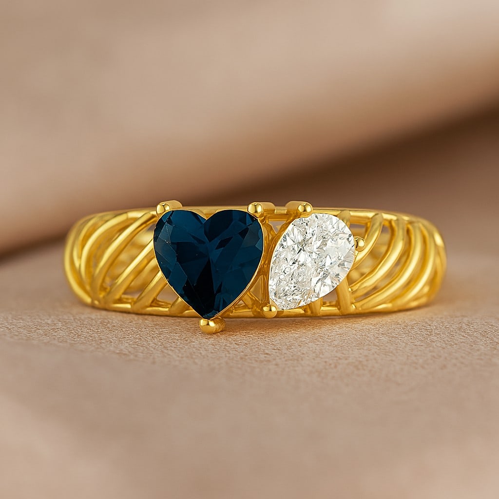 Hearts Entwined - London Blue Topaz & Diamond Toi Et Moi Ring in 14K Yellow Gold (1 of 7)